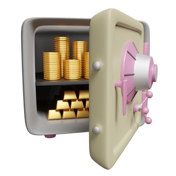 Safe box full of coins stack and gold bar isolated. investment, saving money, business banking finance concept, 3d illustration or 3d render png