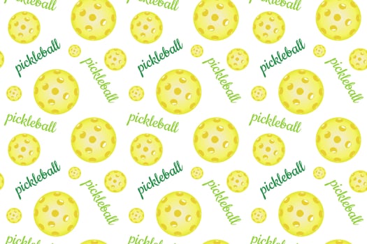 Pattern with bright yellow pickleball balls. Backdrop for banners, print for sportswear, paper, fabrics, backgrounds. Emblem for pickleball sports club vector