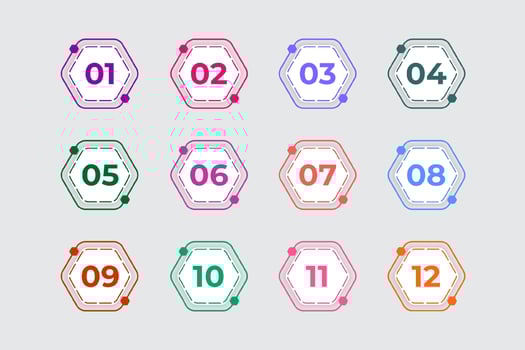 Bullet Points Numbers from One to Twelve vector