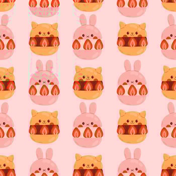 Strawberry sandwich seamless pattern, pink japanese dessert, asian food vector illustration. For cafes, restaurants, coffee shops, catering.