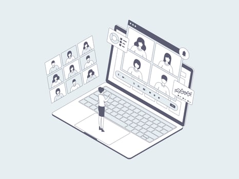 Online Meeting Isometric Illustration Lineal Grey. Suitable for Mobile App, Website, Banner, Diagrams, Infographics, and Other Graphic Assets. vector