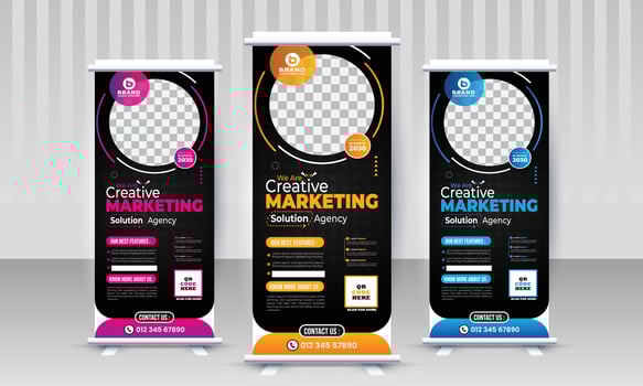 Corporate business marketing x stand rollup pullup signage retractable multiple modern gradient color banner design vector template