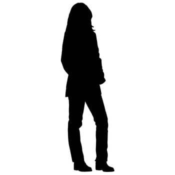 Vector silhouettes of women. Standing woman shape. Black color on isolated white background. Graphic illustration.