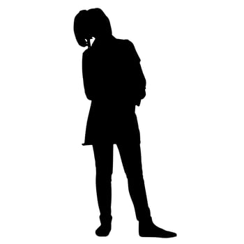 Vector silhouettes of women. Standing woman shape. Black color on isolated white background. Graphic illustration.