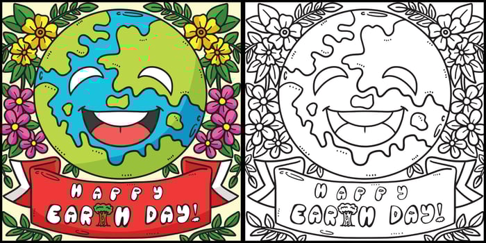 Happy Earth Day Coloring Page Colored Illustration vector
