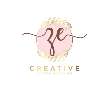 Initial ZE feminine logo. Usable for Nature, Salon, Spa, Cosmetic and Beauty Logos. Flat Vector Logo Design Template Element.