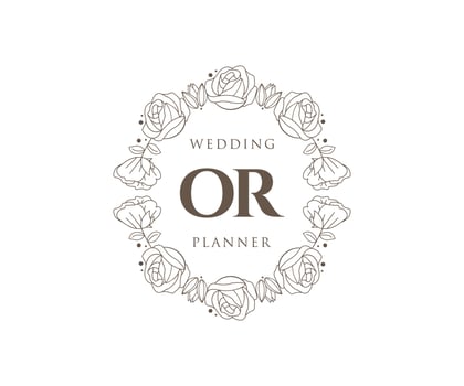 OR Initials letter Wedding monogram logos collection, hand drawn modern minimalistic and floral templates for Invitation cards, Save the Date, elegant identity for restaurant, boutique, cafe in vector