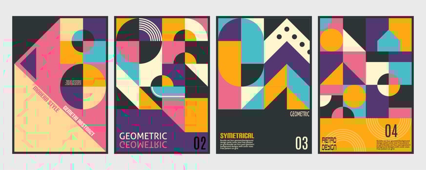 Set of cover design with simple abstract geometric shapes. Vector illustration template. Universal abstract design for covers, flyers, banners, greeting card, booklet and browser
