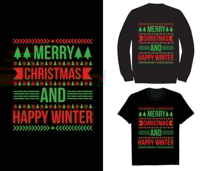Merry christmas and happy winter t shirt vector