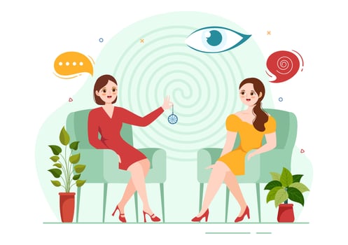 Hypnosis with Black and White Spirals Creating an Altered State of Mind for Treatment Services in Flat Cartoon Hand Drawn Template Illustration vector