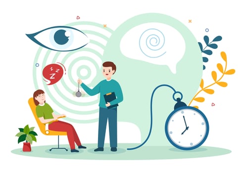 Hypnosis with Black and White Spirals Creating an Altered State of Mind for Treatment Services in Flat Cartoon Hand Drawn Template Illustration vector