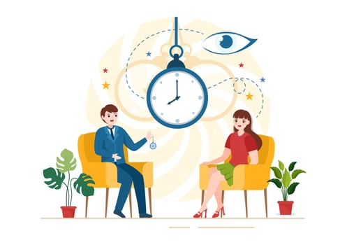 Hypnosis with Black and White Spirals Creating an Altered State of Mind for Treatment Services in Flat Cartoon Hand Drawn Template Illustration vector