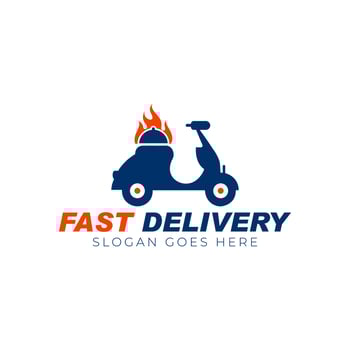 Business logotype of restaurant and cafe, Vector logo design for food delivery, Motorcycle abstract icon