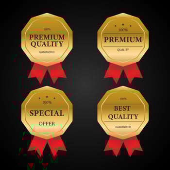 Gold badges seal quality labels. Sale medal badge premium stamp golden. vector illustration