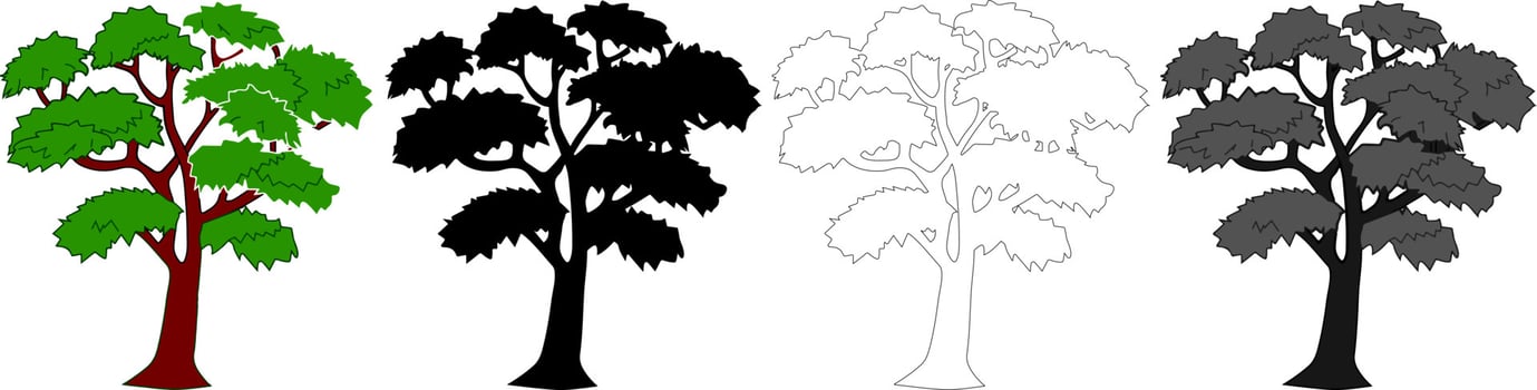 Collection Trees vector, tree silhouette, tree line art on White Background. vector