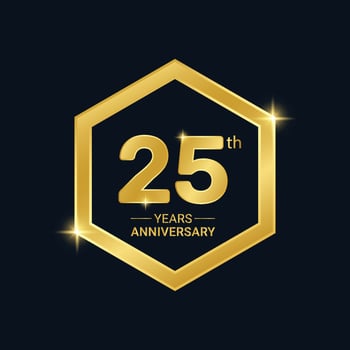 25 year anniversary label emblem with gold vector template