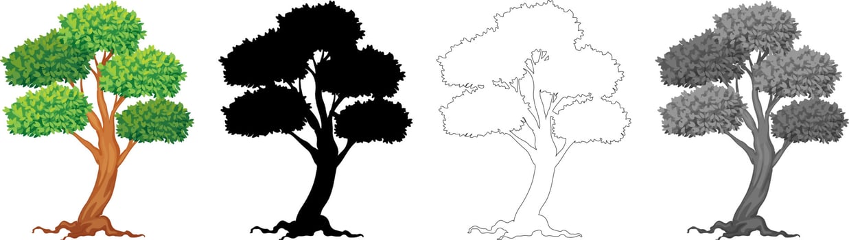Collection Trees vector, tree silhouette, tree line art on White Background. vector