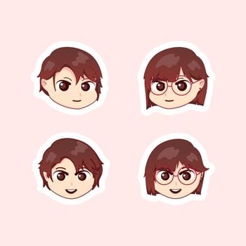 Cute illustration chibi anime cartoon boy girl happy smile face web sticker icon mascot logo emote vector