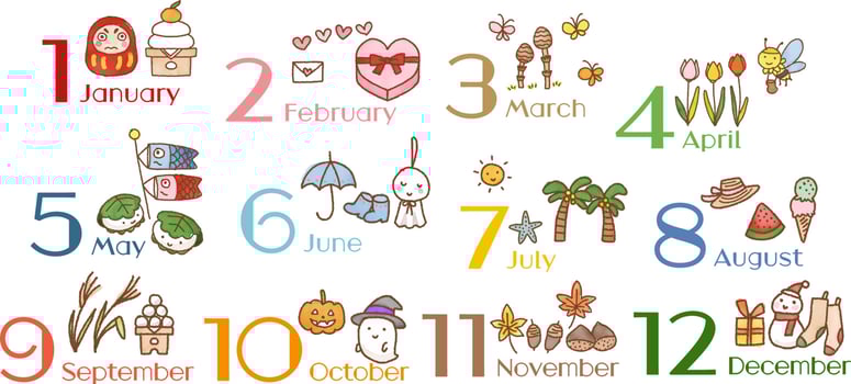 Illustration set of 12 months of Japanese traditions vector