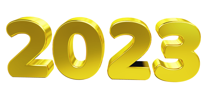 2023 golden bold letters isolated on white 3d-illustration image png