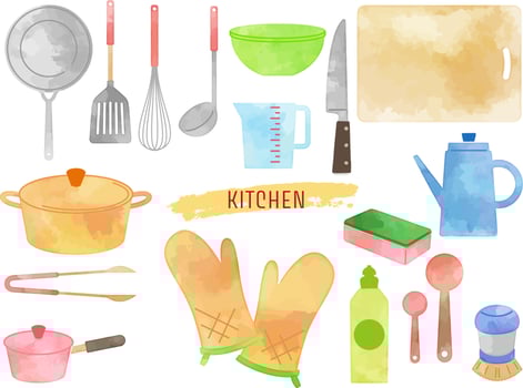 illustration set of watercolor hand-drawn daily necessities -kitchen supplies vector