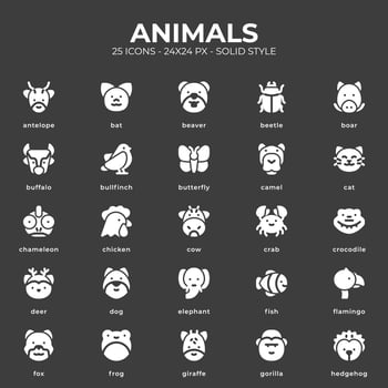 Animals Icon Pack With White Color vector