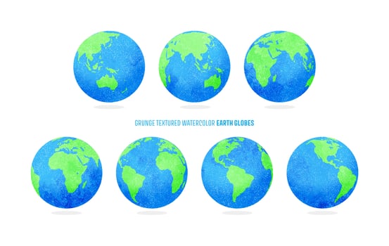 Earth globes illustration -grunge textured watercolor vector