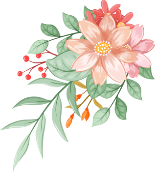 Orange Flower Arrangement with watercolor style png