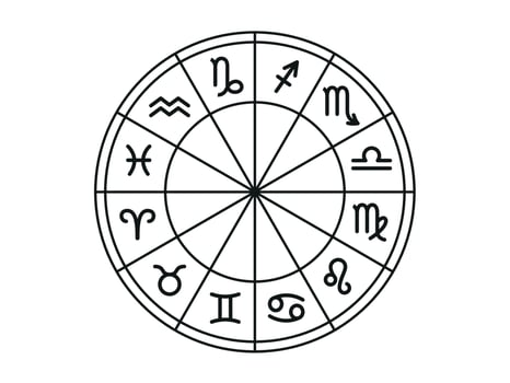Astrological circle of the Horoscope Icons. Star Constellations of 12 Zodiac Signs.  Vector Astrological signs for calendar, horoscope isolated on a background