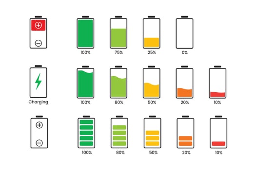 Smart phone battery charge status minimal icon set premium vector