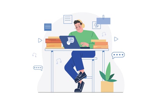Man Listening To The Podcast While Working vector
