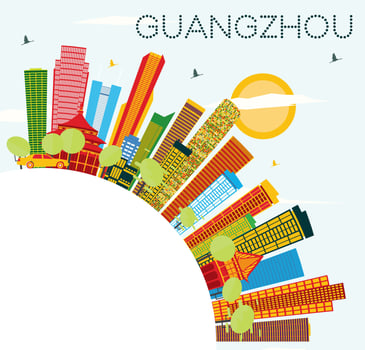 Guangzhou Skyline with Color Buildings, Blue Sky and Copy Space. vector