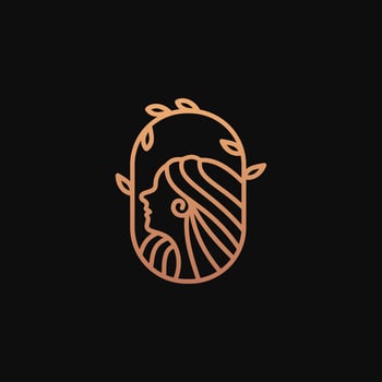 line art woman vintage branch leaf logo vector