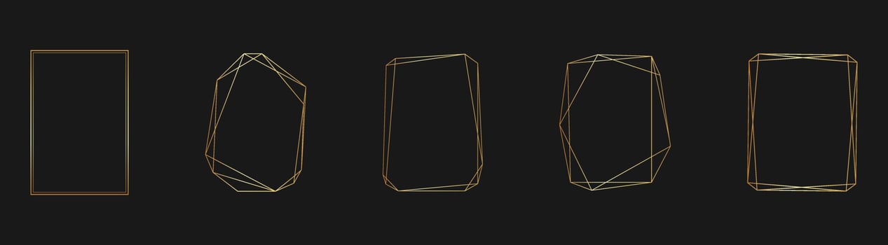 Set of golden vector frames for invitations, luxury decor in art deco style. Abstract geometric thin line hexagon trendy borders