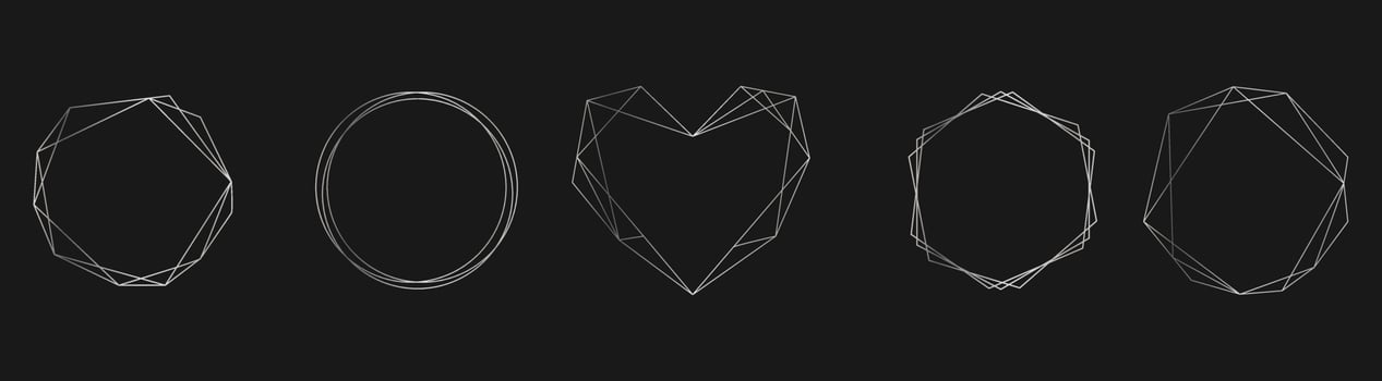Set of silver vector frames for invitations, luxury decor in art deco style. Abstract geometric thin line hexagon trendy borders