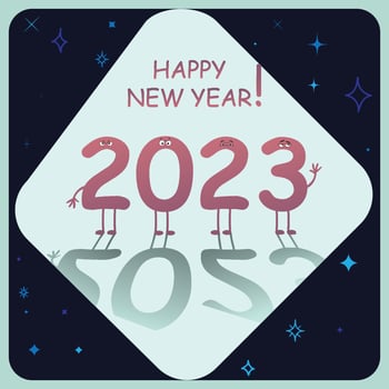 New year greeting post, gang cartoon letters, vector greeting card, vintage background, 2023