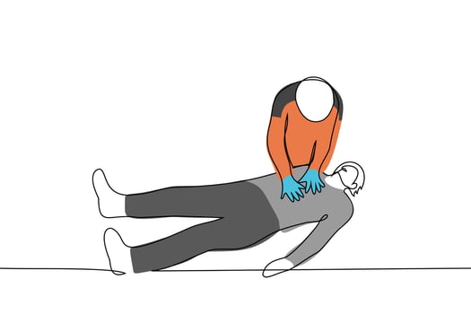 paramedic doing chest compressions - one line drawing vector. medic first aid concept vector