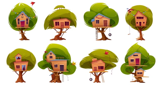 Wooden tree houses for children vector