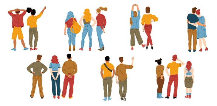 People from behind, male and female characters vector