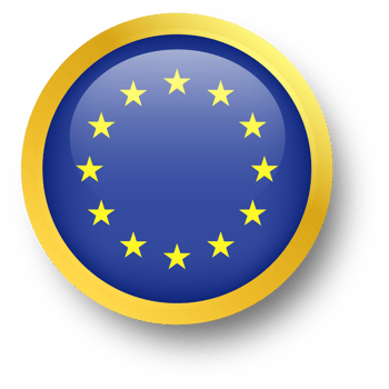 Official flag of Europian union in golden circle shape. Nation flag illustration. png