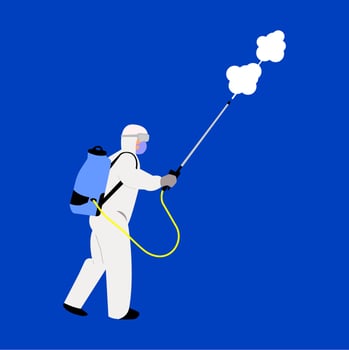 Vector illustration design of a person spraying disinfectant