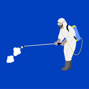Vector illustration design of a person spraying disinfectant