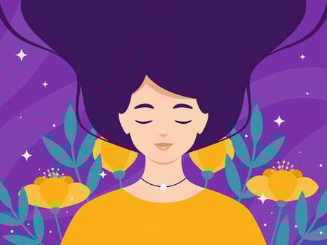 Young woman with long hair in flowers vector