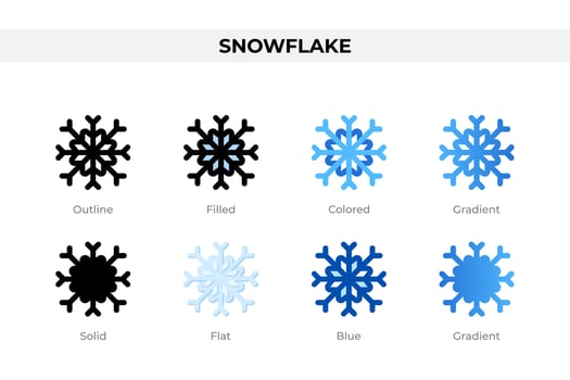 Snowflake icons in different style. Snowflake icons set. Holiday symbol. Different style icons set. Vector illustration