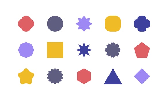 Empty geometric banners. Abstract bold shapes, minimalistic message balloon template. Various multicolored forms isolated on white. Basic geometric. Mathematics shapes vector
