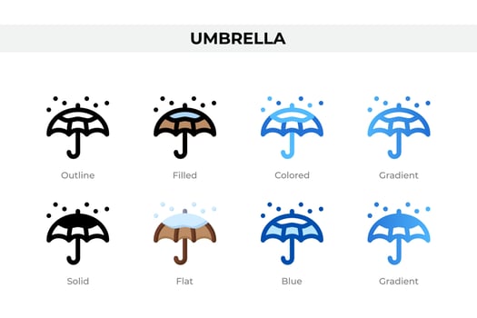 Umbrella icons in different style. Umbrella icons set. Holiday symbol. Different style icons set. Vector illustration