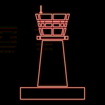 Neon airport control tower Control tower air traffic red color vector illustration image flat style