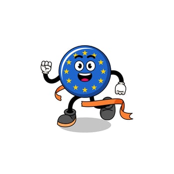 Mascot cartoon of europe flag running on finish line vector