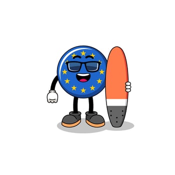 Mascot cartoon of europe flag as a surfer vector