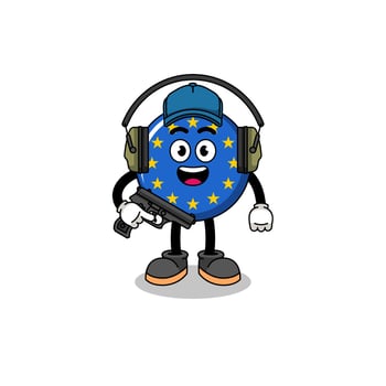 Character mascot of europe flag doing shooting range vector